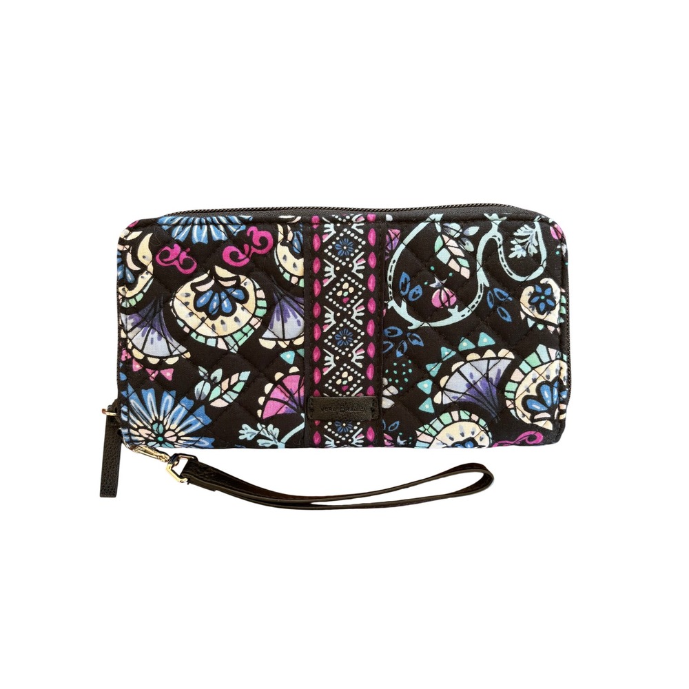 Vera Bradley Accordion Wristlet Floral Quilted Black Blue Purple NWT